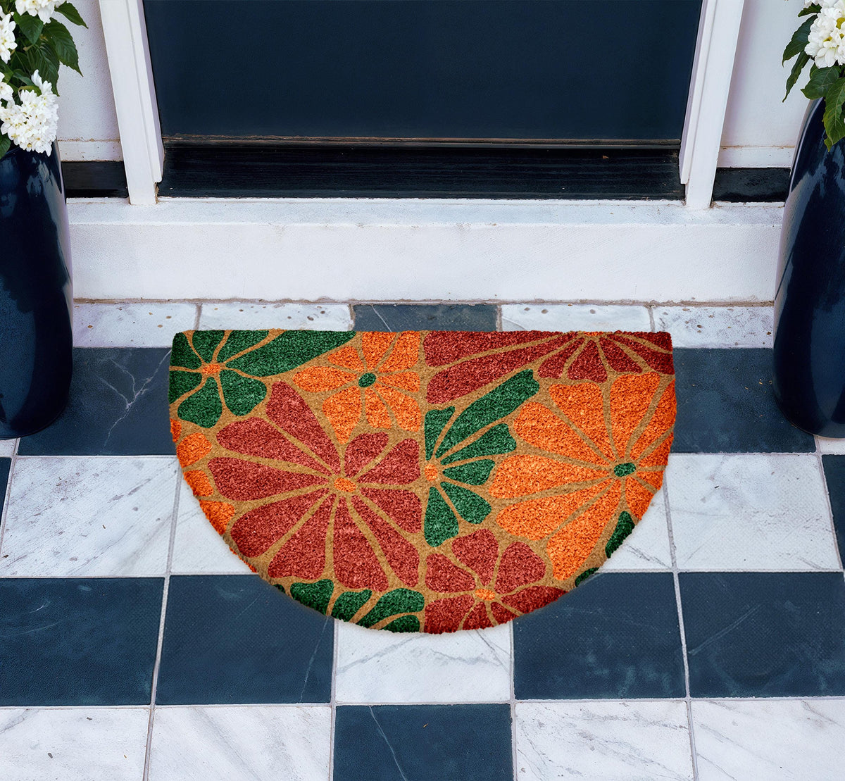 Bohemian Floral Welcome Mat, Vibrant Flower Doormat, Artistic Home Decor