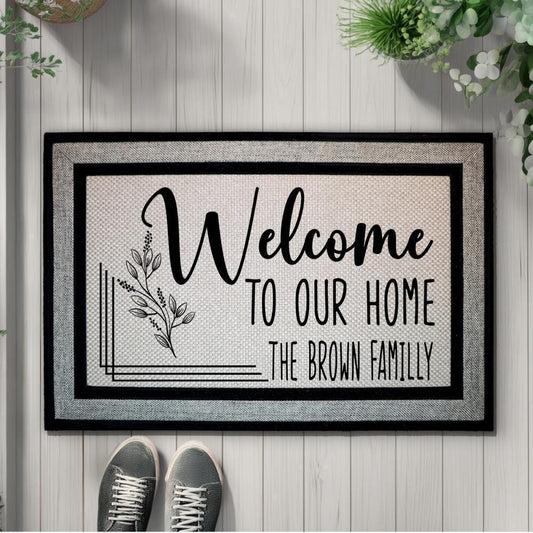 Welcome To Our Home Custom Doormat, Personalized Welcome Mat, Family Name Door Mat
