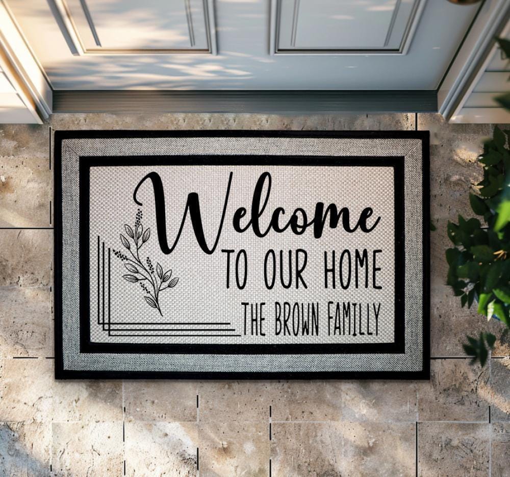 Welcome To Our Home Custom Doormat, Personalized Welcome Mat, Family Name Door Mat