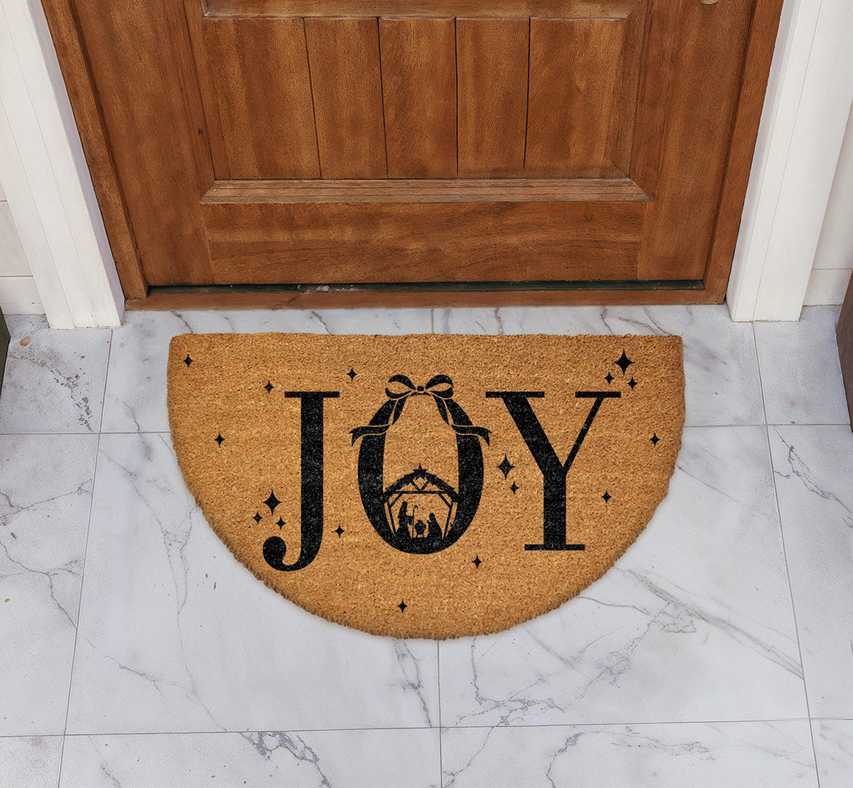 JOY Nativity Scene Doormat, Christian Holiday Home Entrance Decor