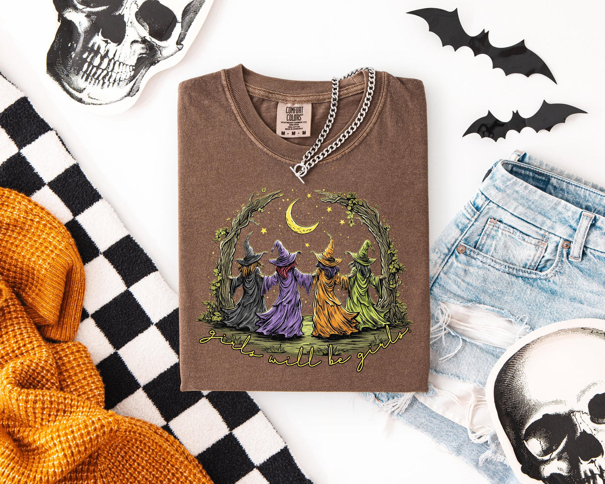 Witchy Girls Comfort Colors® Shirt, Women Boo Crew Matching T-shirt, Girls Spooky Vibes Long Sleeve, Girls Vacation Halloween Crewneck