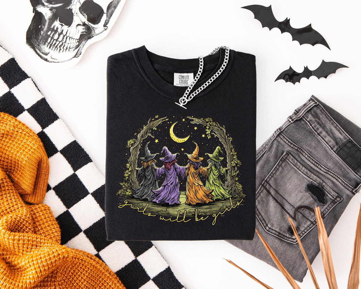Witchy Girls Comfort Colors® Shirt, Women Boo Crew Matching T-shirt, Girls Spooky Vibes Long Sleeve, Girls Vacation Halloween Crewneck