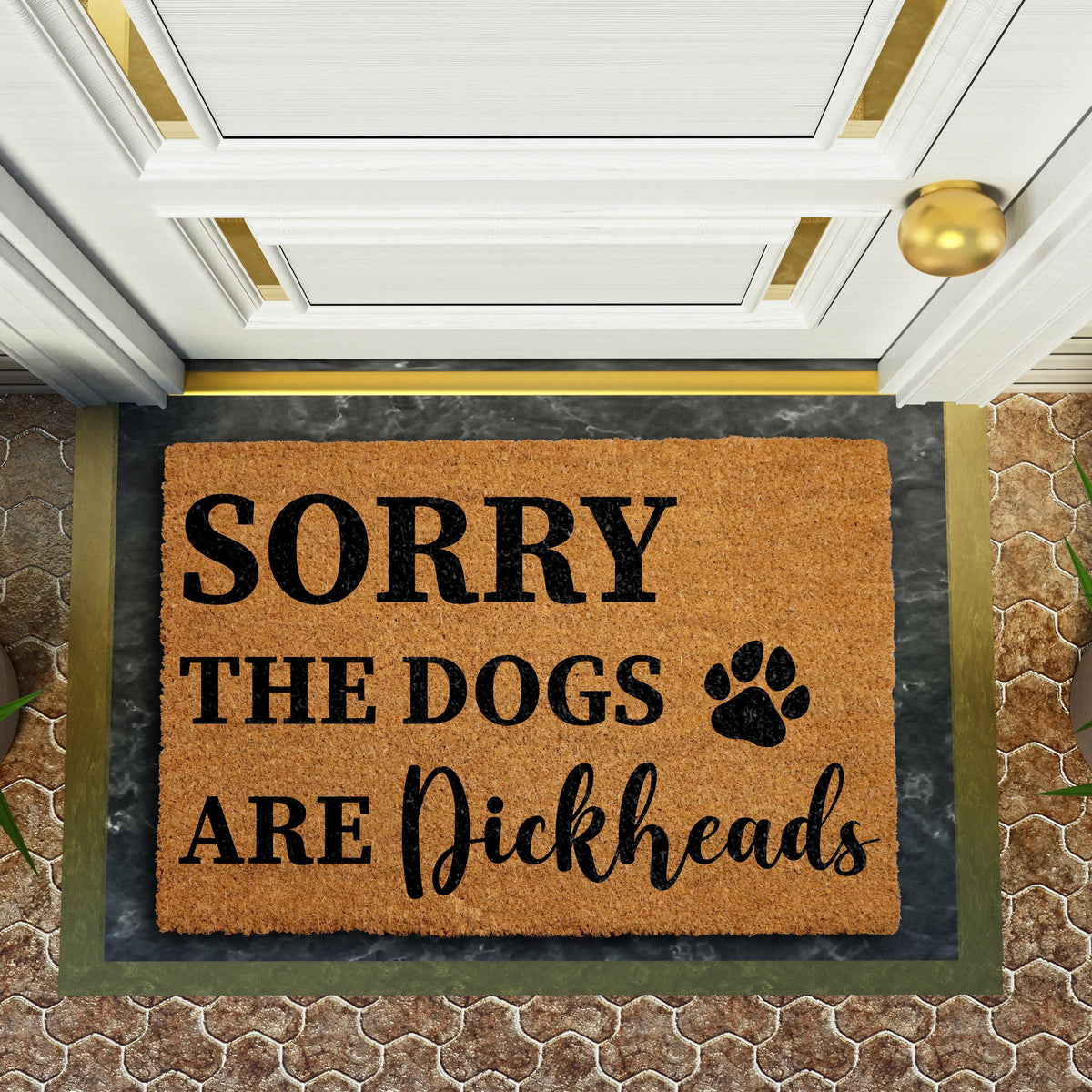 Sorry The Dogs Are Dickheads Doormat, Funny Dog Welcome Mat, Humorous Front Porch Rug