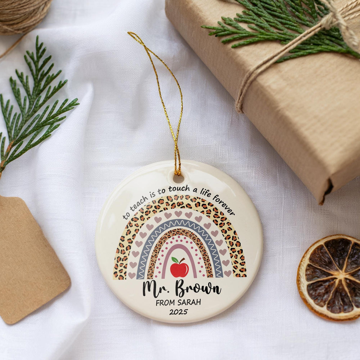 Customizable Teacher Ceramic Ornament, Teacher Appreciation Gift, Teacher Thank You Keepsake