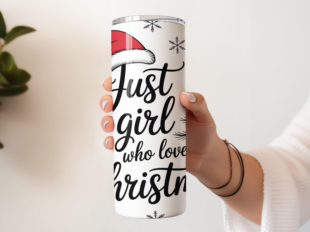 Just A Girl Who Loves Christmas Insulated Tumbler, Xmas Holiday Travel Tumbler With Straw