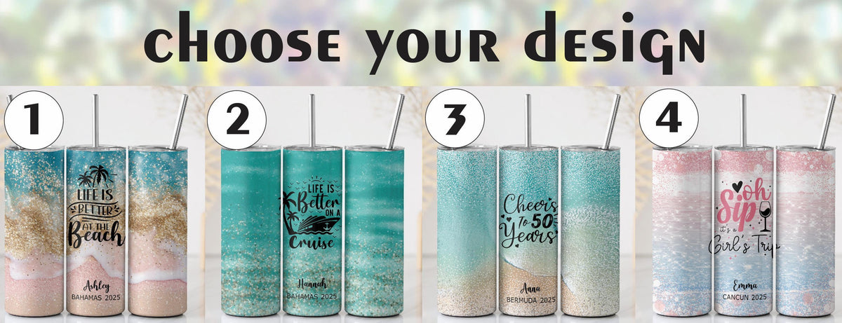 Personalized Beach Themed Insulated Tumblers, Summer Vacation Girls Matching Tumbler With Straw