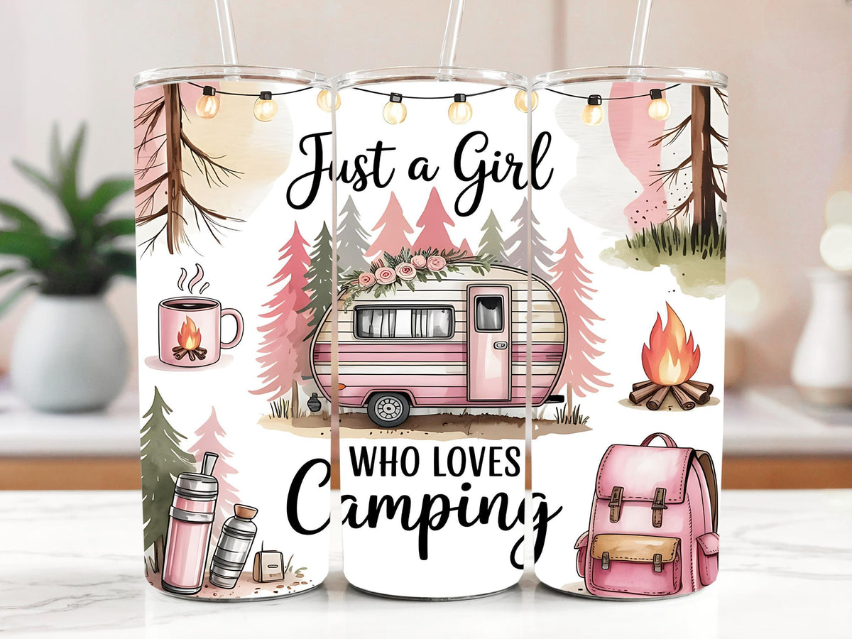 Just A Girls Who Loves Camping Stainless Steel Tumbler, Camping Lovers Insulated Tumbler Gift