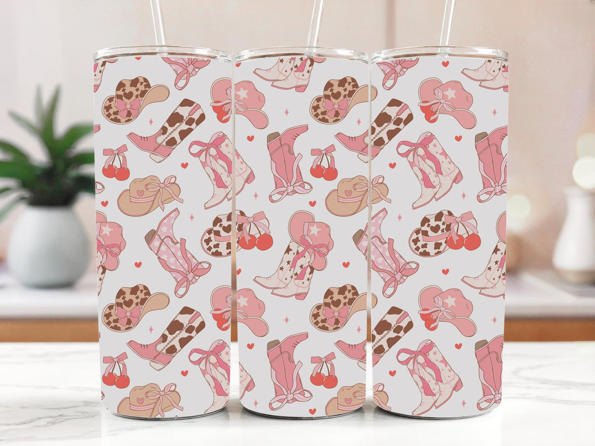 Cowgirl Tumbler, Western Hat and Boot Design Water Cup, Country Girl Stainless Steel Travel Mug