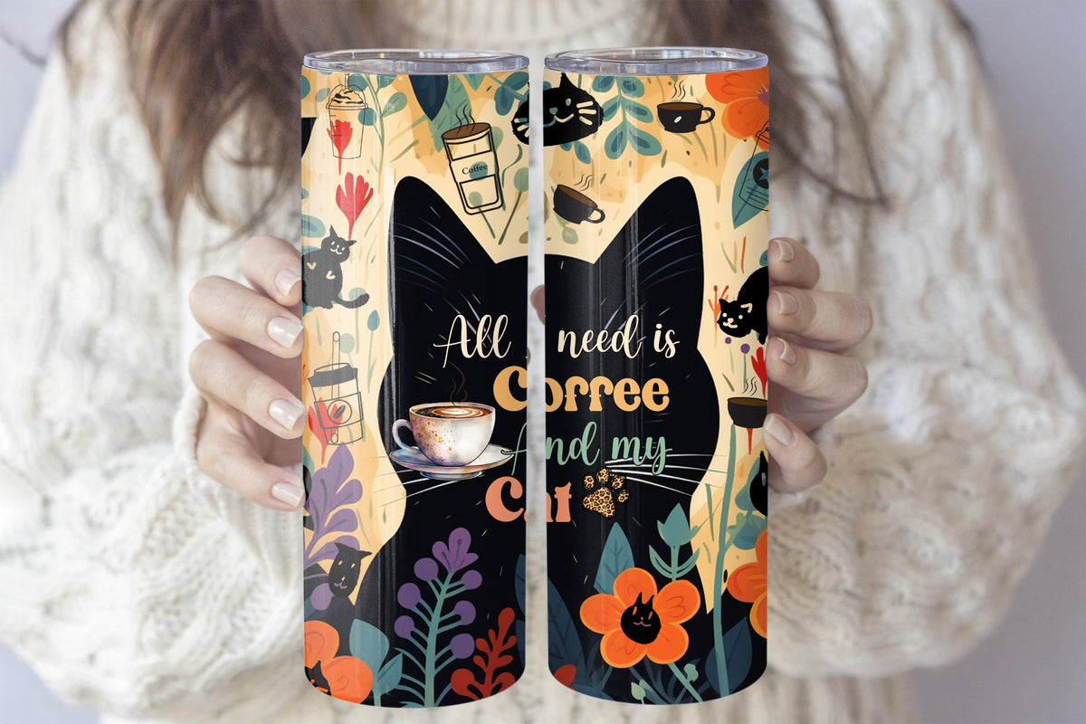 All I Need Is Coffee And My Cat Insulated Tumbler, Aesthetic Cat Owners Gift Coffee Tumbler