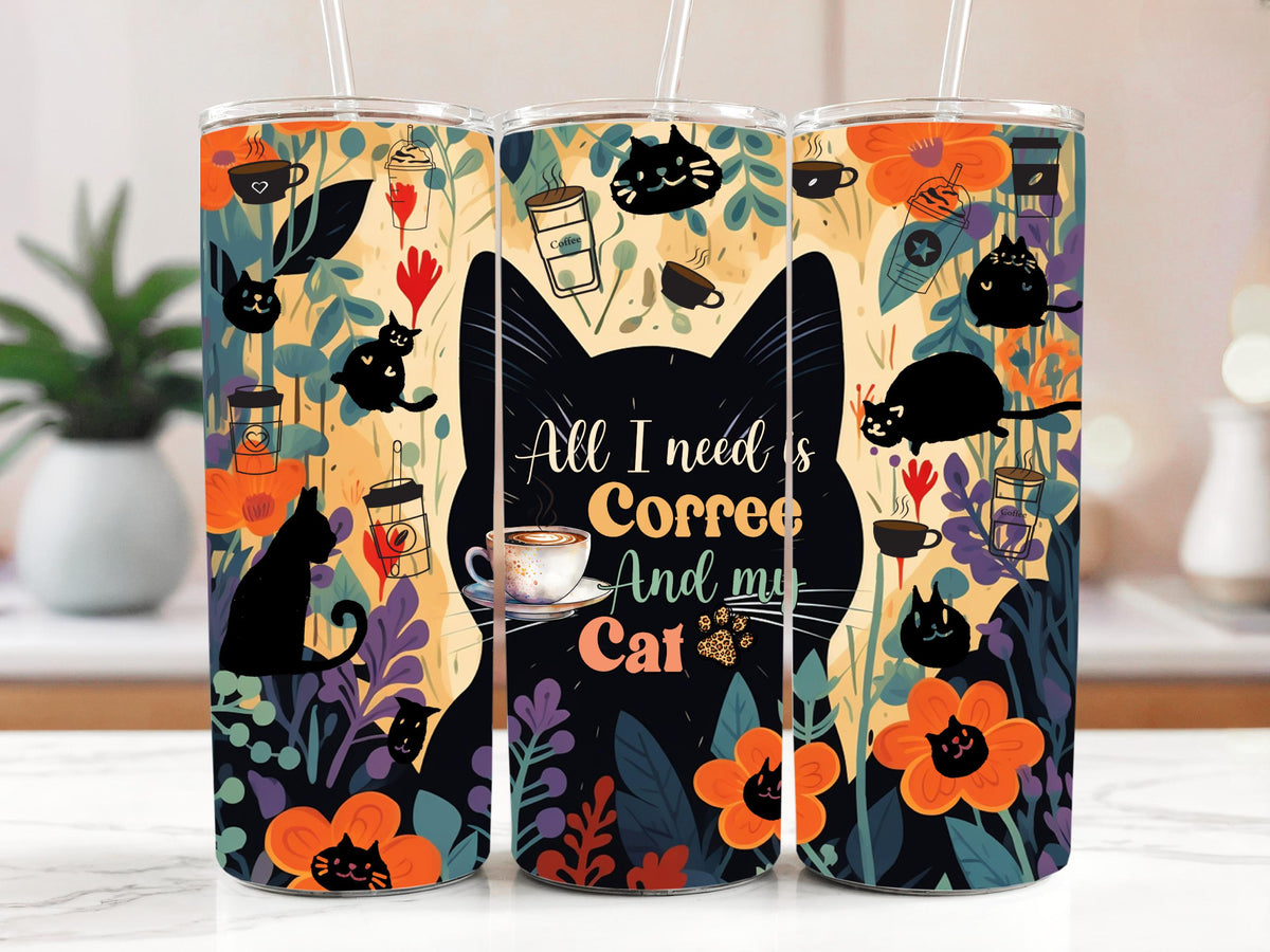 All I Need Is Coffee And My Cat Insulated Tumbler, Aesthetic Cat Owners Gift Coffee Tumbler