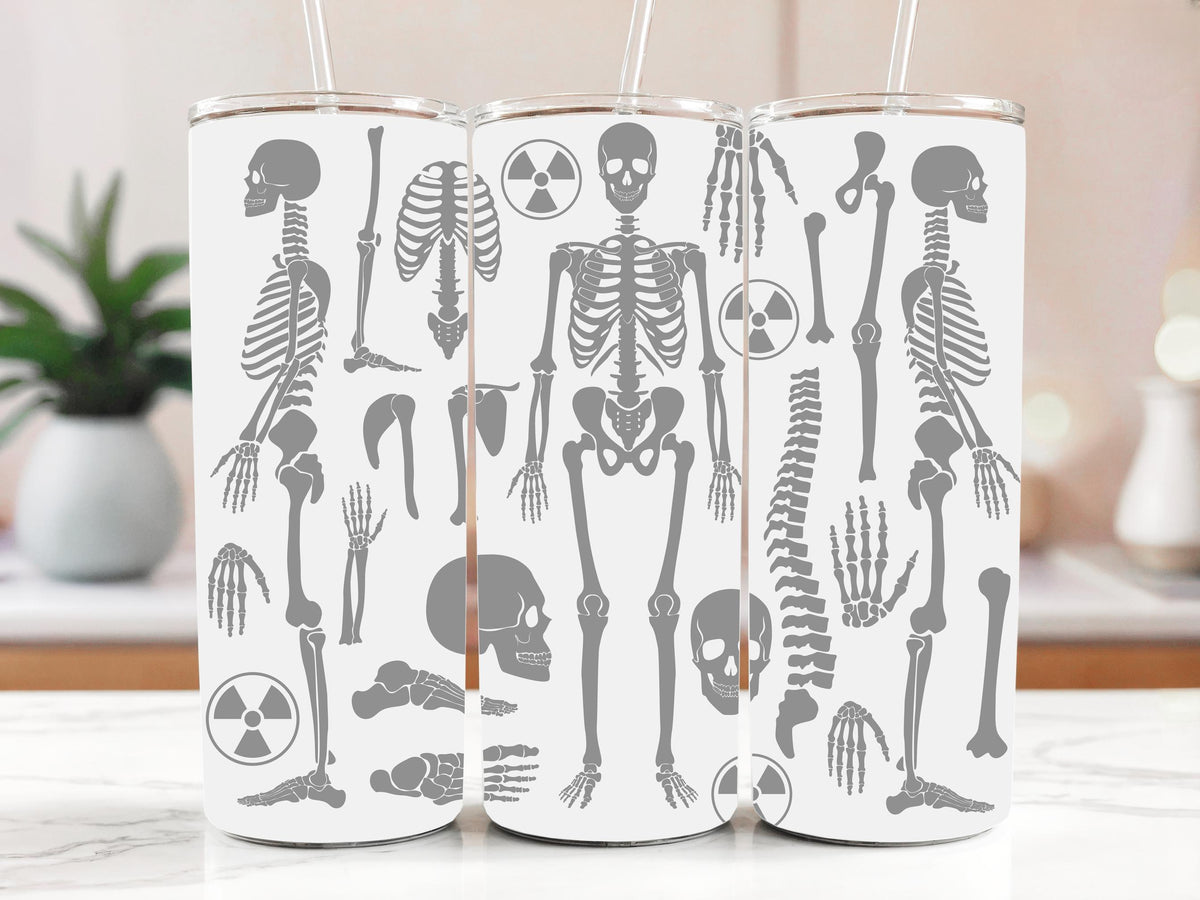 Skeleton Themed Tumbler With Straw, Human Bones Anatomical Stainless Steel Tumbler