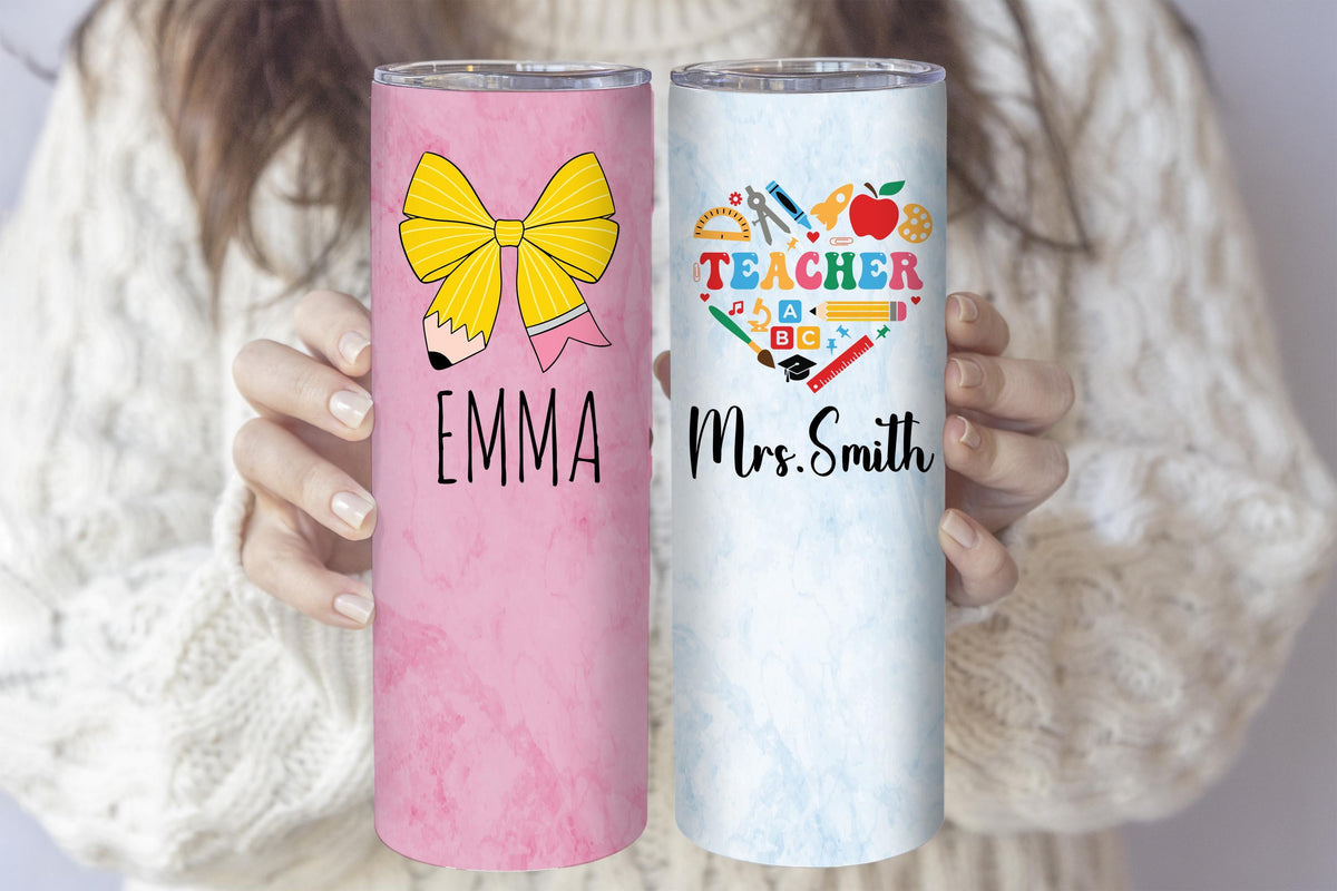 Personalizable School Tumblers With Straw, Teacher Appreciation Insulated Tumbler