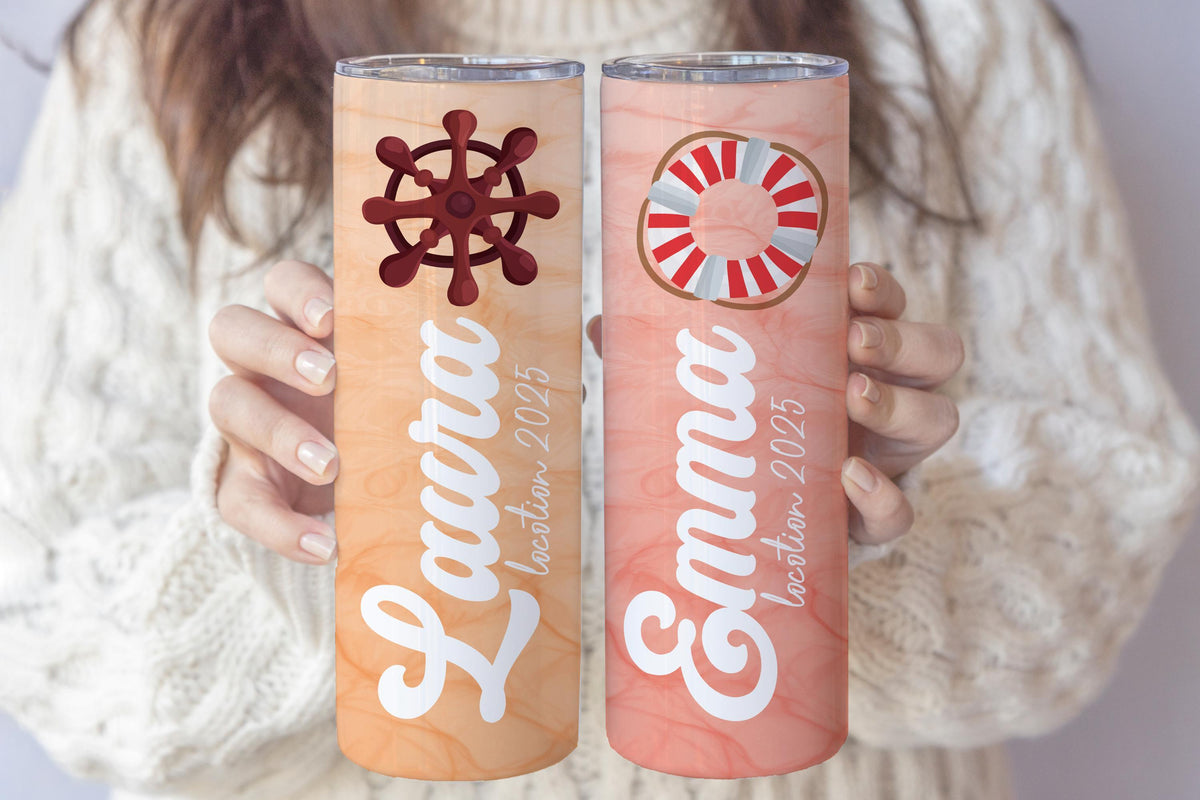 Customizable Matching Cruise Vacation Tumblers, Nautical Design Coastal Lover Gift