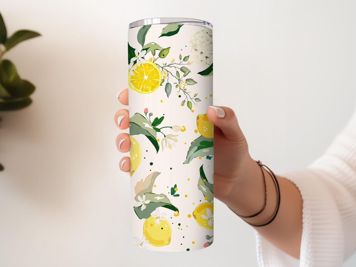Watercolor Lemon Design Tumbler – Lemon Tree Water Cup, Fresh Citrus Stainless Steel Travel Mug