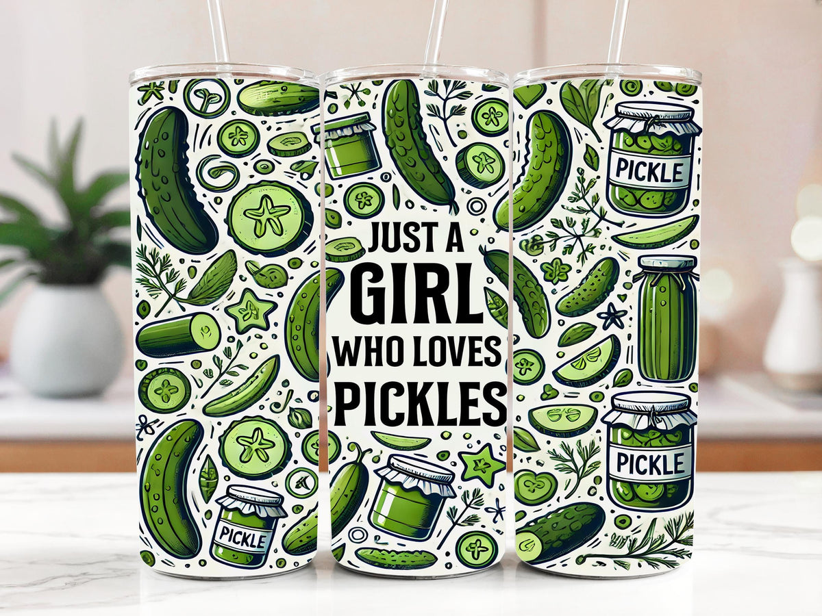 Just a Girl Who Loves Pickles Tumbler, Funny Pickle Lover Gift, Pickle Themed Travel Cup