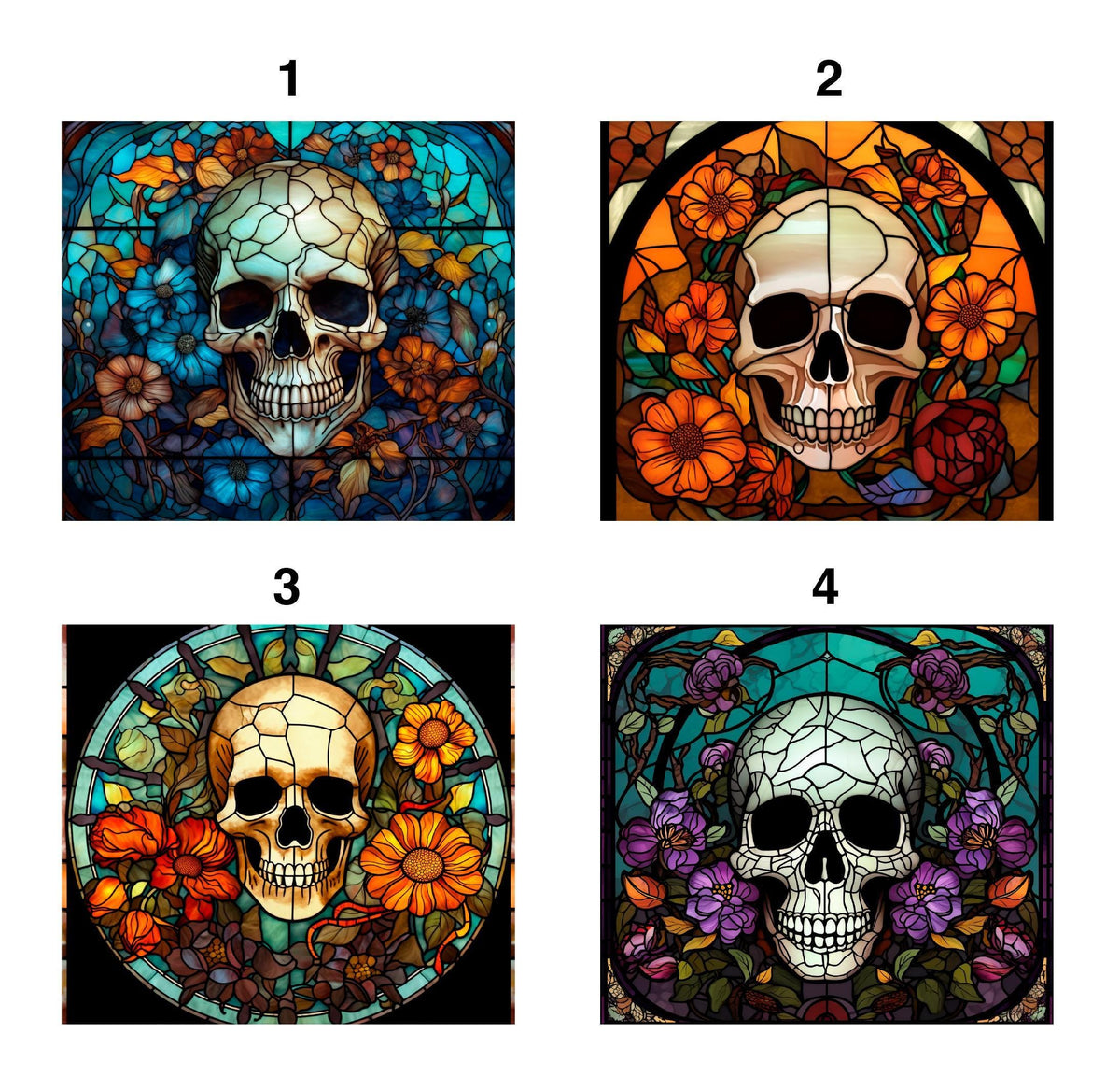 Customizable Stained Glass Skull Insulated Tumbler, Colorful Matching Halloween Tumblers