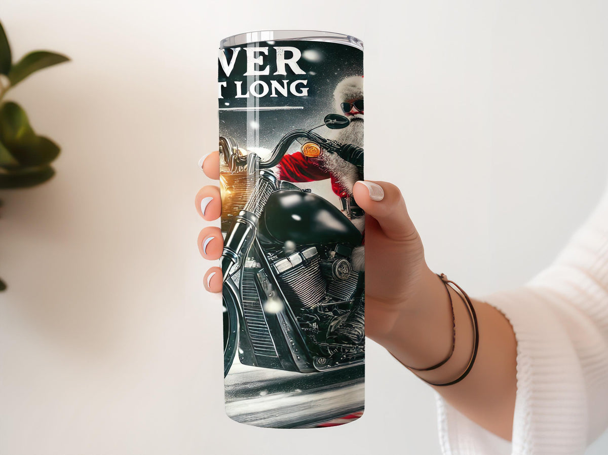I Deliver All Night Long Tumbler With Straw, Santa Riding Motorcycle Stainless Steel Tumbler