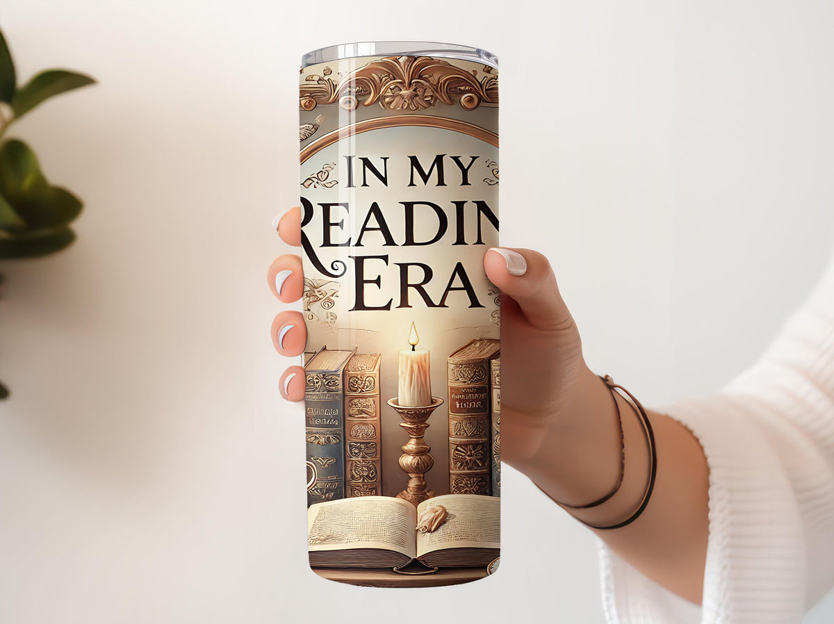 Rustic Theme In My Reading Era Insulated Tumbler, Vintage Library Design Steel Water Bottle