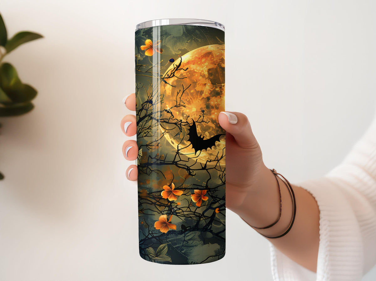 Aesthetic Fall Night Theme Stainless Steel Tumbler, Gothic Forest Halloween Insulated Tumbler
