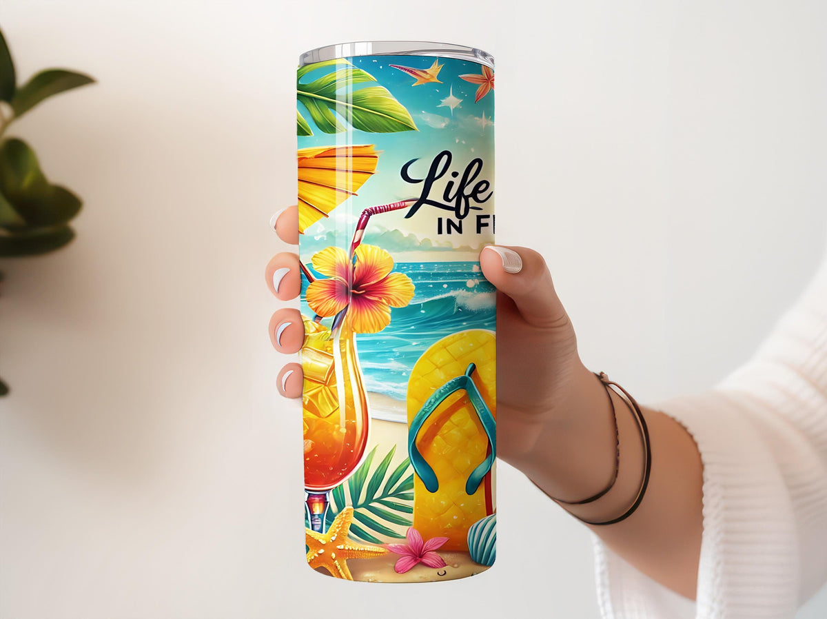 Life Is Better In Flip Flops Tumbler With Straw, Colorful Summer Vacation Insulated Tumbler