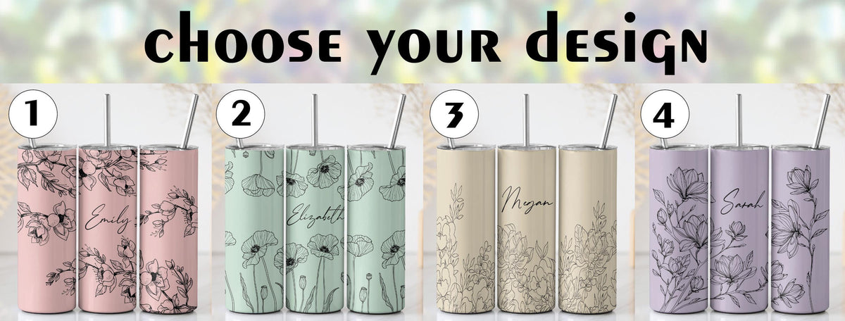 Custom Name Floral Stainless Steel Tumbler, Elegant Women Tumbler With Straw
