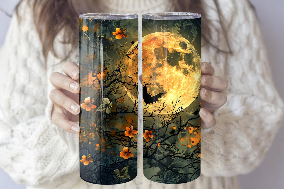 Aesthetic Fall Night Theme Stainless Steel Tumbler, Gothic Forest Halloween Insulated Tumbler