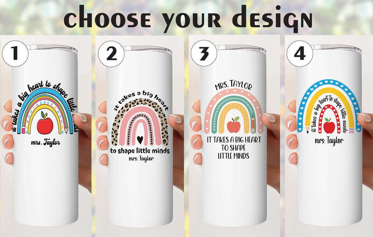 Customizable Teacher Tumbler With Rainbow & Apple