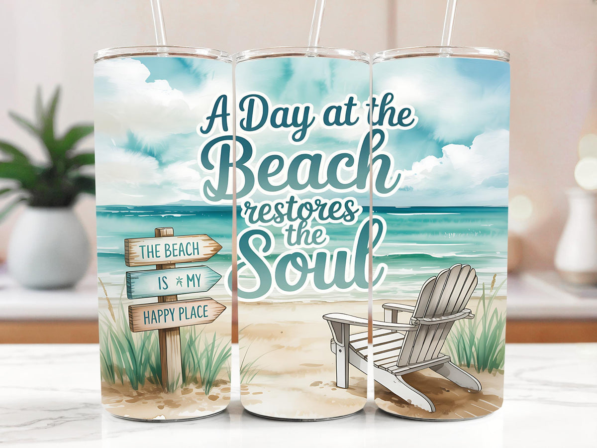 A Day At The Beach Restore The Soul Tumbler With Straw