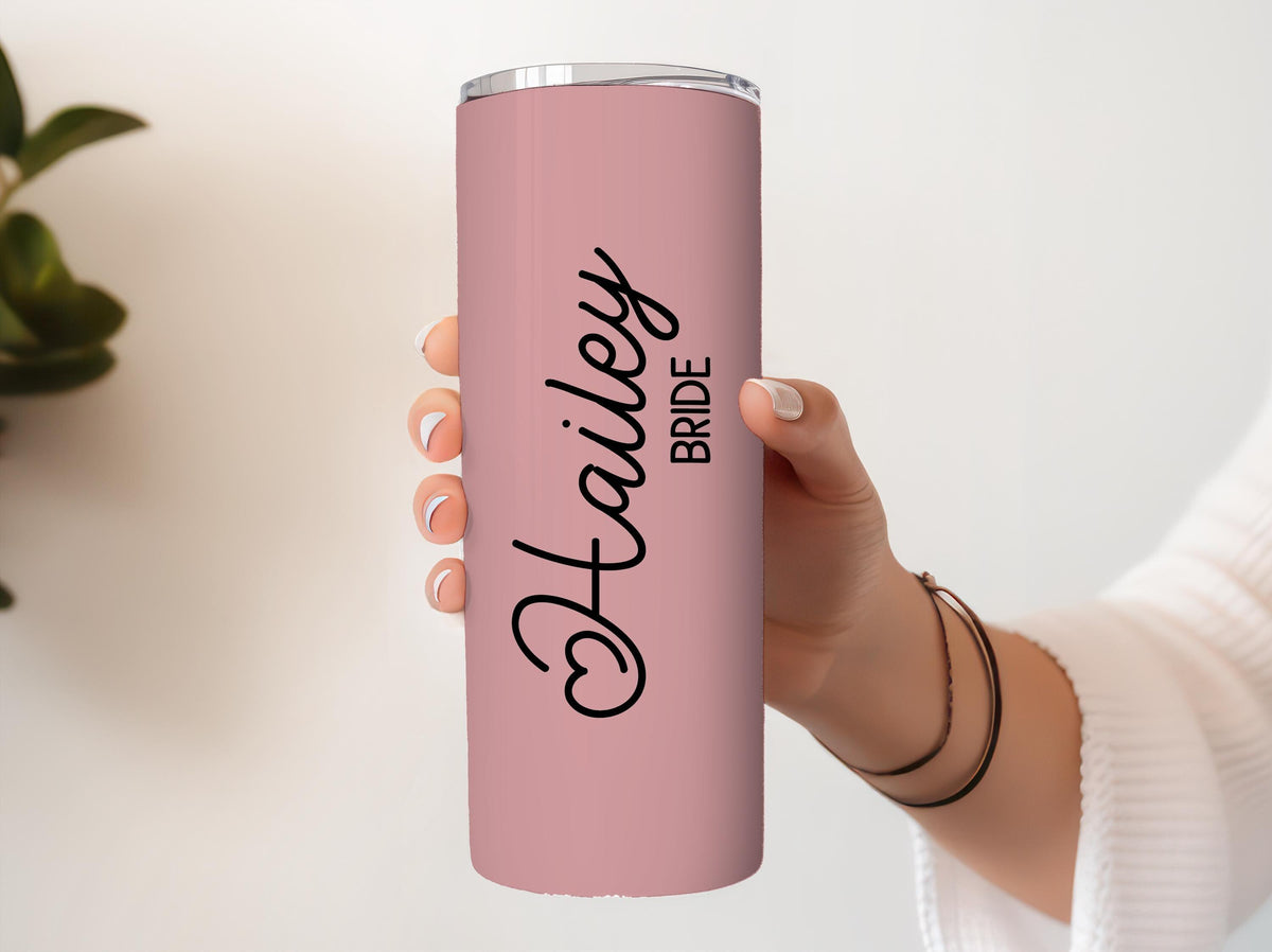Customizable Bridal Shower Tumbler With Straw, Colored Bachelorette Matching Steel Water Bottle
