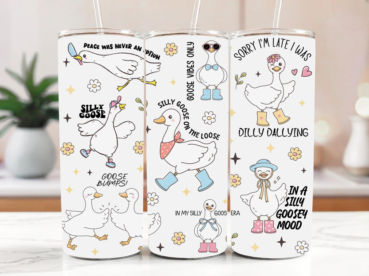 Silly Goose Tumbler, Funny 20 Oz Stainless Steel Cup, Goosebumps Gift, Dilly Dallying Mood Mug