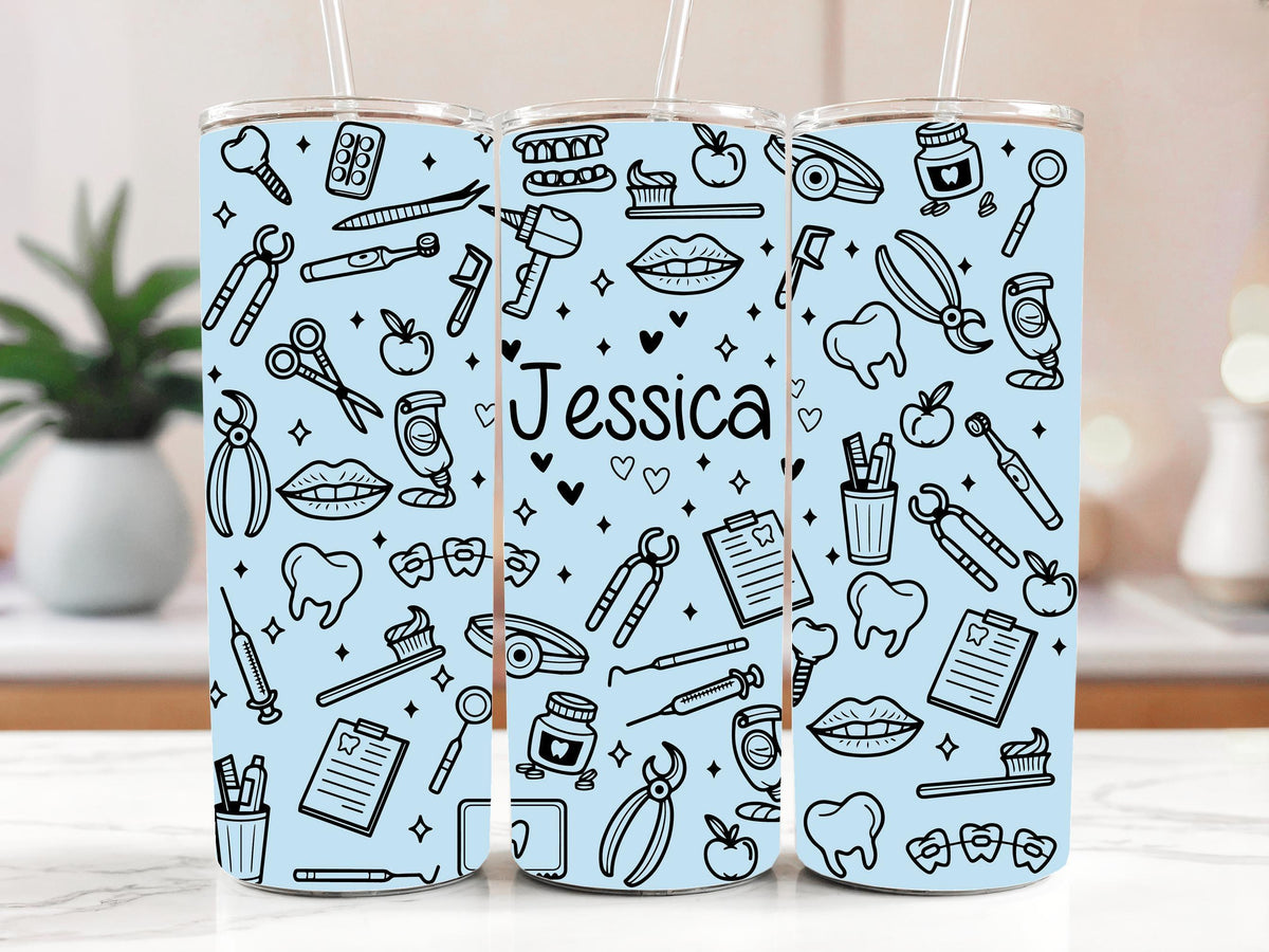 Custom Stainless Steel Tumbler For Dentists, Dental Assistant Work Tumbler With Straw