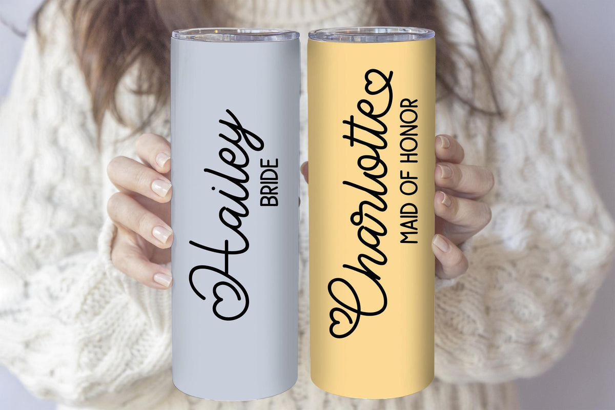 Customizable Bridal Shower Tumbler With Straw, Colored Bachelorette Matching Steel Water Bottle
