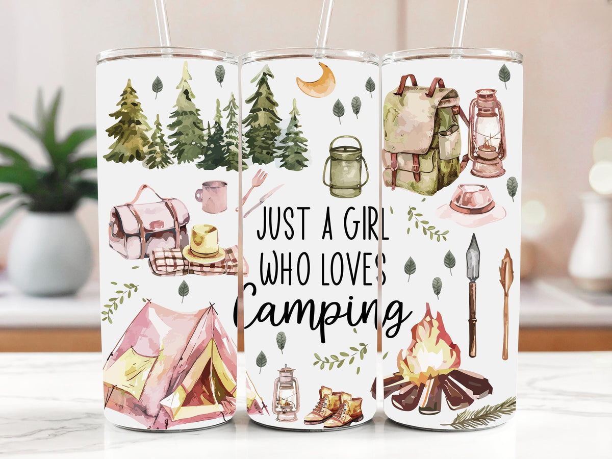 Just A Girls Who Loves Camping Tumbler, Stainless Steel Camper Tumbler