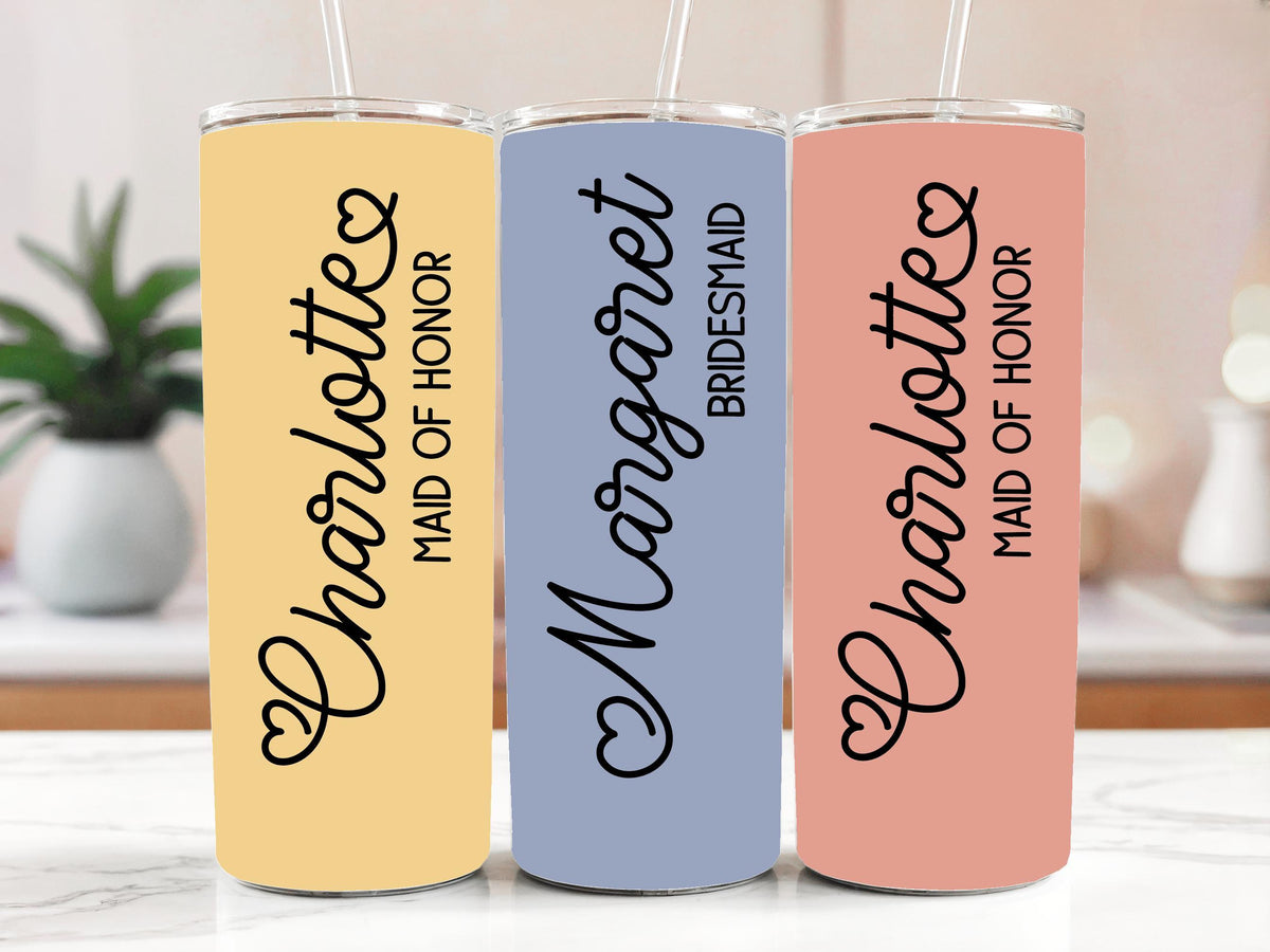 Customizable Bridal Shower Tumbler With Straw, Colored Bachelorette Matching Steel Water Bottle