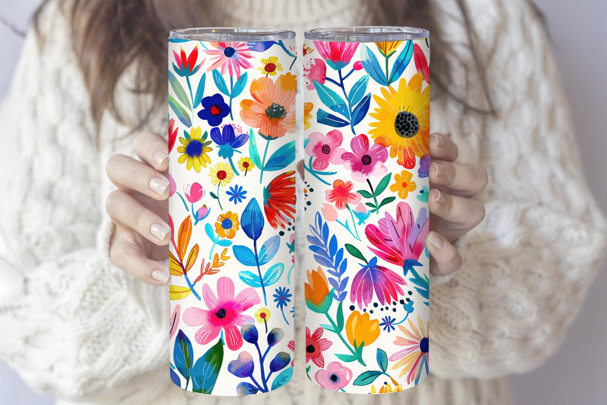 Watercolor Flowers Tumbler – Floral Stainless Steel Travel Cup – Summer Flowers Design Drinkware – Gift for He