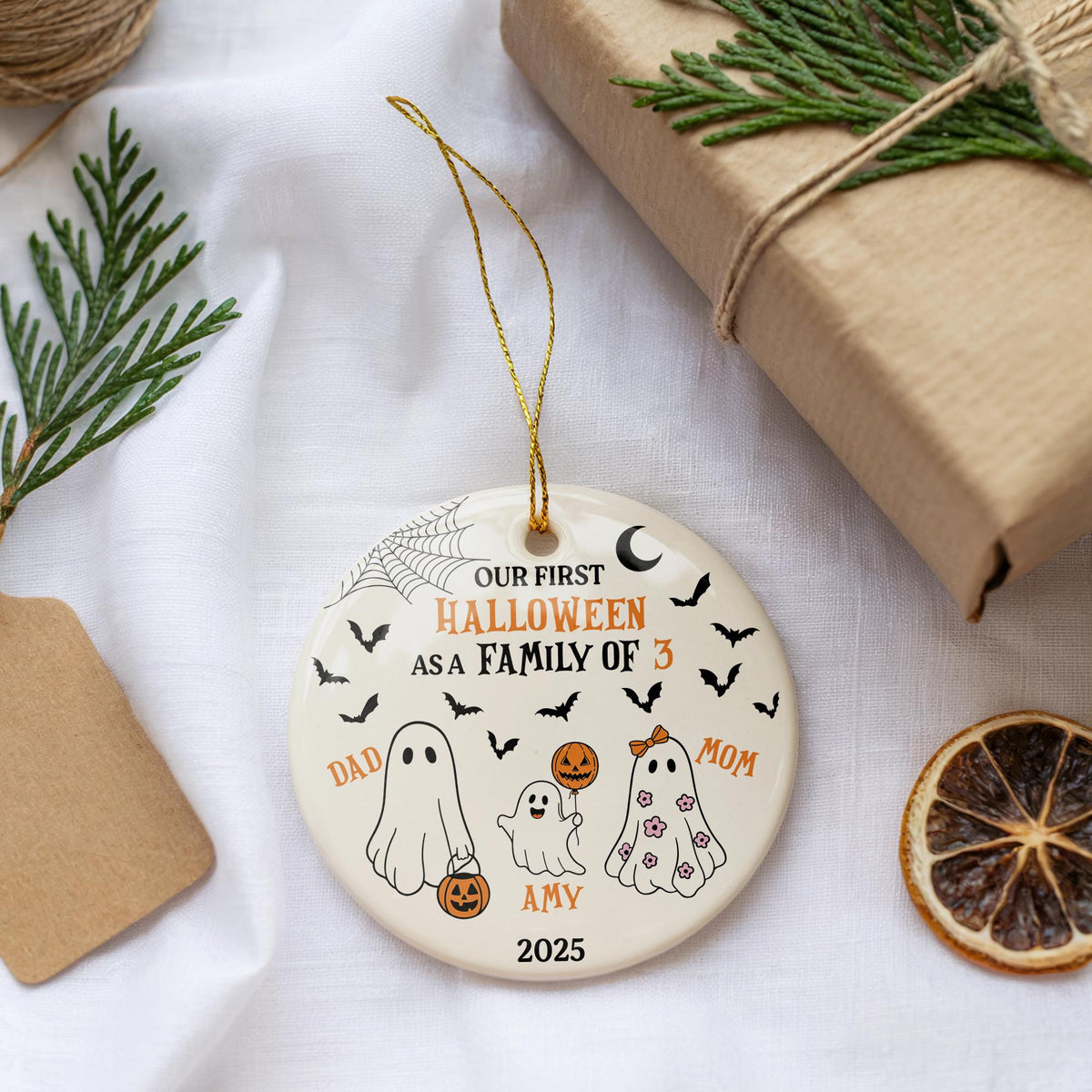 Personalized Our First Halloween As A Family Of Three Ornament