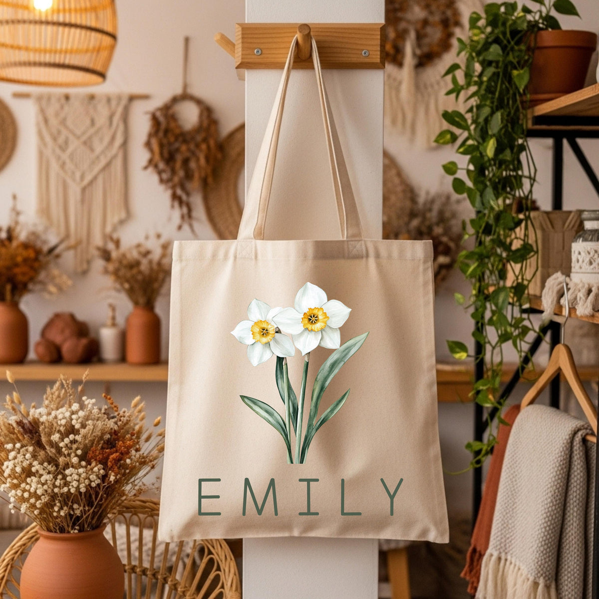 Personalized Birth Flower Tote Bag, Custom Birthday Gift Bag, Floral Tote Bag, Bachelorette Gift