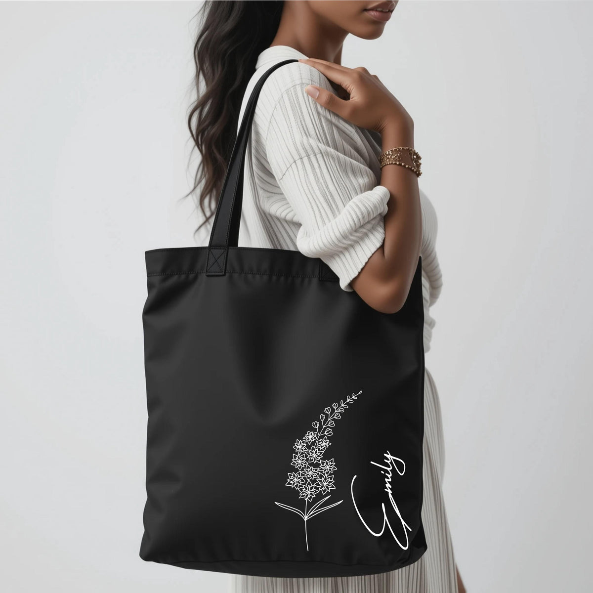 Birth Flower Tote Bag for Woman, Personalized Canvas Tote Bag for Her, Bachelorette Bridesmaid Gifts, Custom Birth Flower Canvas Bag
