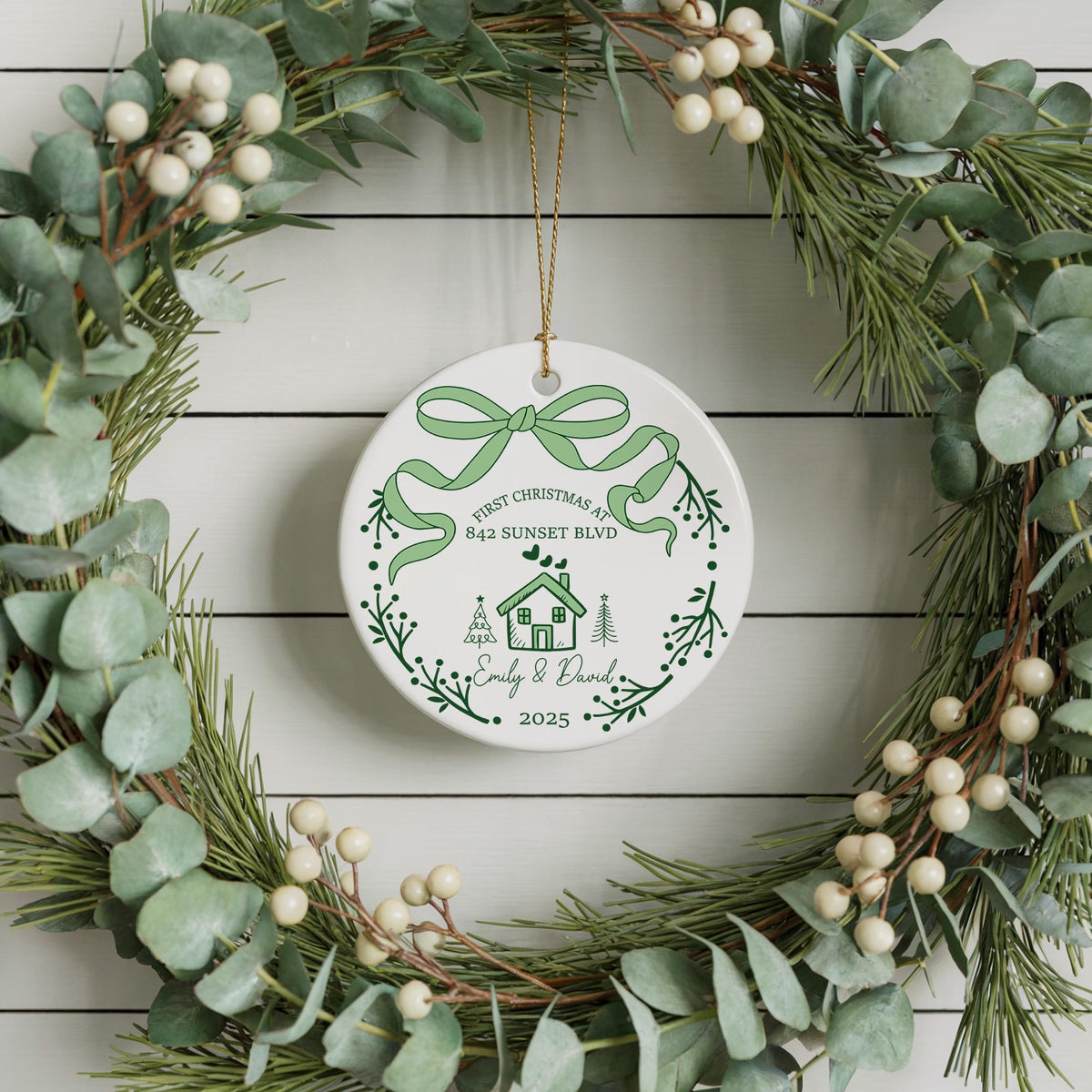 Customizable First Christmas At New Home Ornament, Cute House Warming Gift Ceramic Keepsake