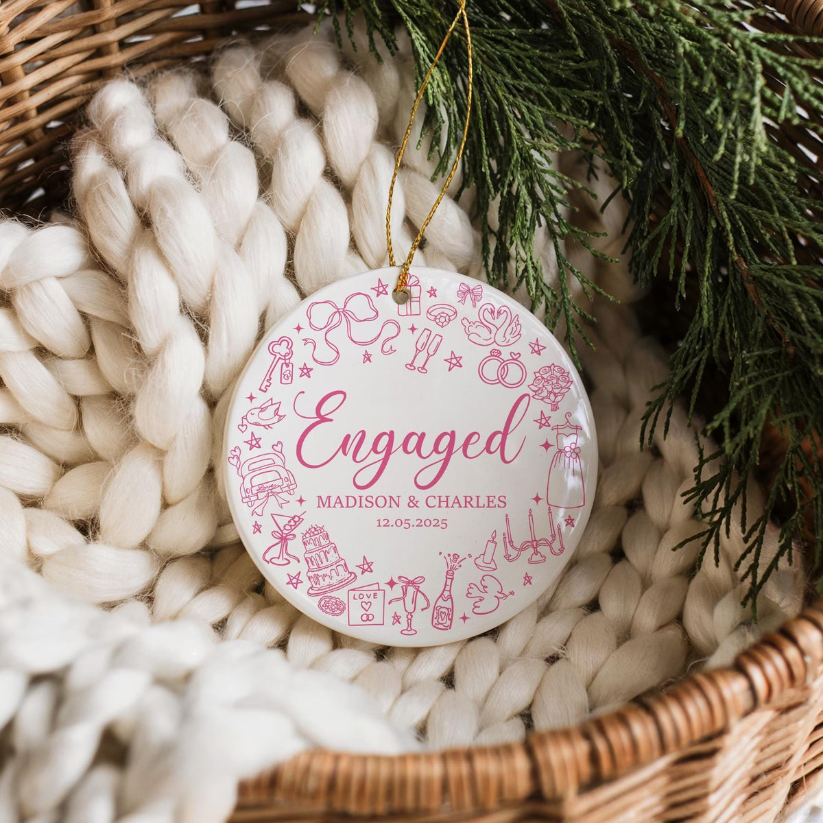 Personalized Aesthetic Engaged Ceramic Ornament, Engagement Ceremony Souvenir
