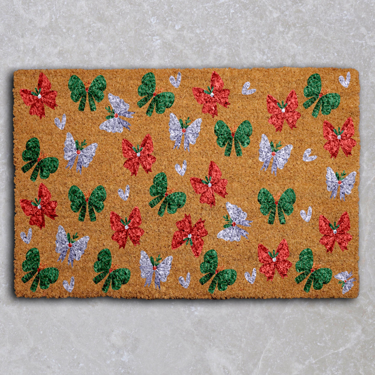 Christmas Wreath Bows Doormat, Holiday Ribbon Welcome Mat, Holiday Bow Pattern Door Mat