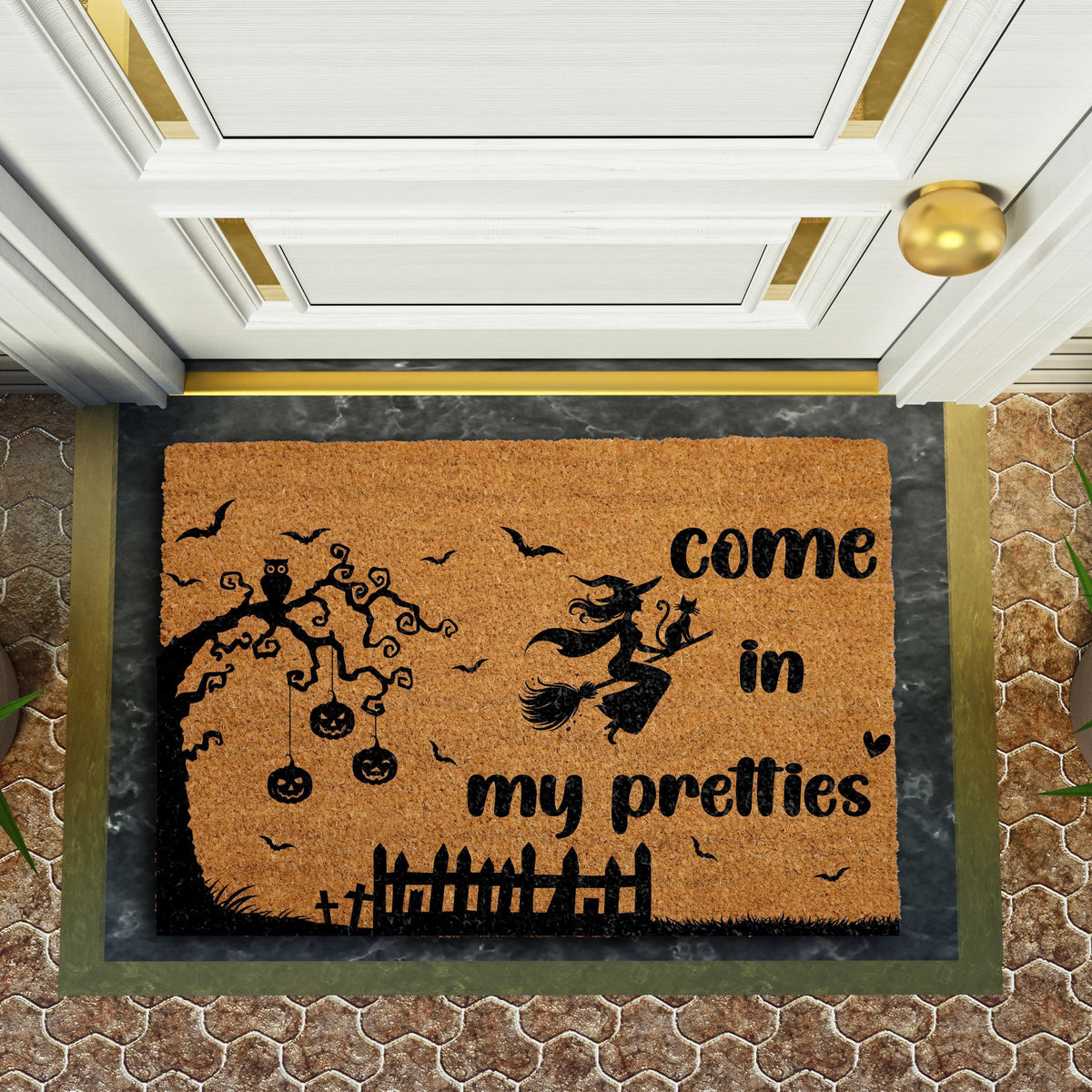 Come In My Pretties Doormat, Witch Front Door Mat, Halloween Welcome Mat