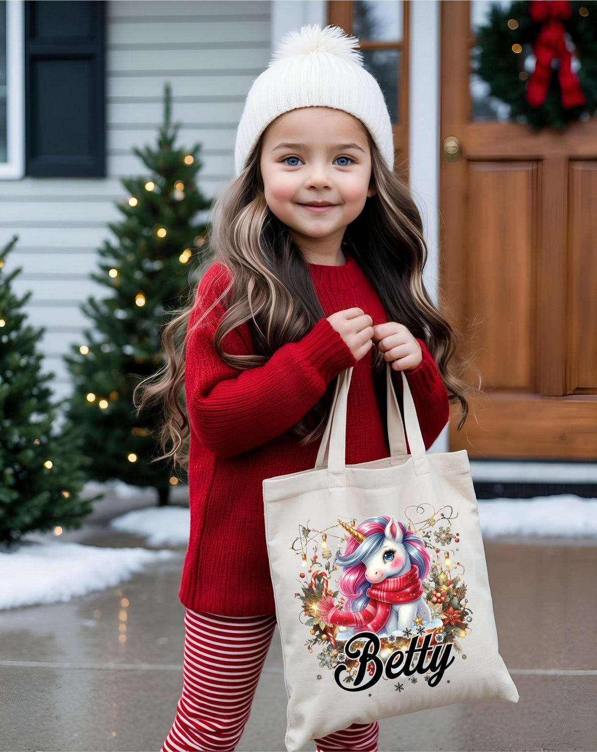 Personalized Christmas Family Matching Tote Bags, Custom Name Xmas Tote Bag Gifts, Customized Santa Snowman Penguin Reusable Canvas Bags
