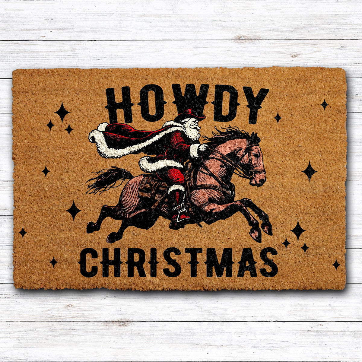 Howdy Christmas Doormat, Cowboy Santa Welcome Mat, Western Holiday Home Decor