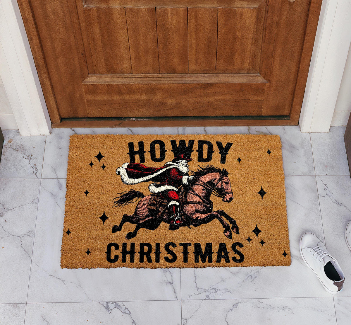 Howdy Christmas Doormat, Cowboy Santa Welcome Mat, Western Holiday Home Decor