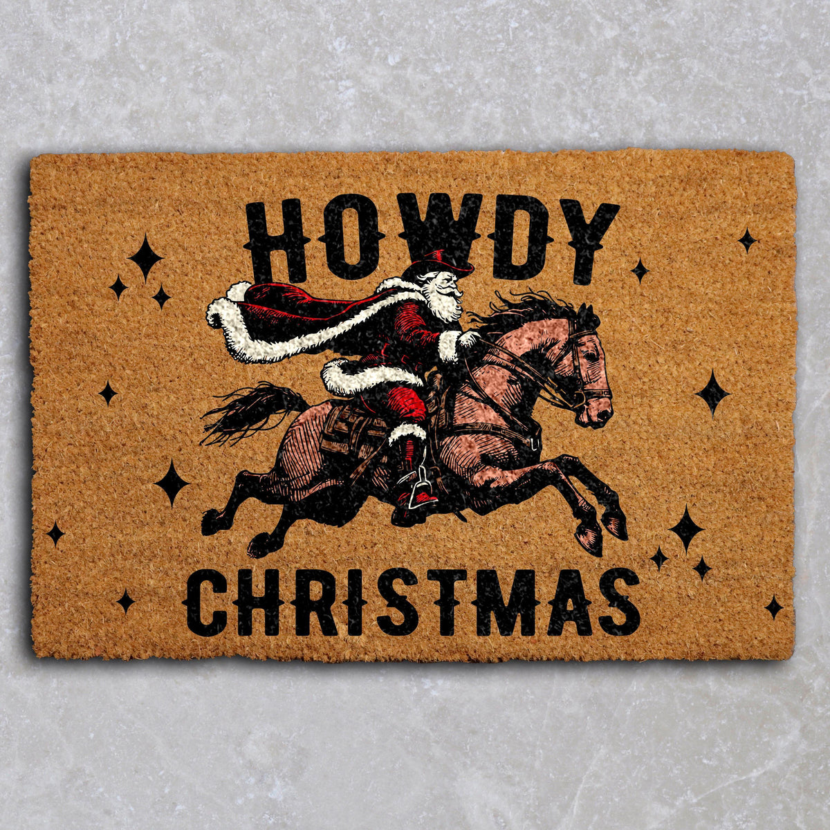 Howdy Christmas Doormat, Cowboy Santa Welcome Mat, Western Holiday Home Decor