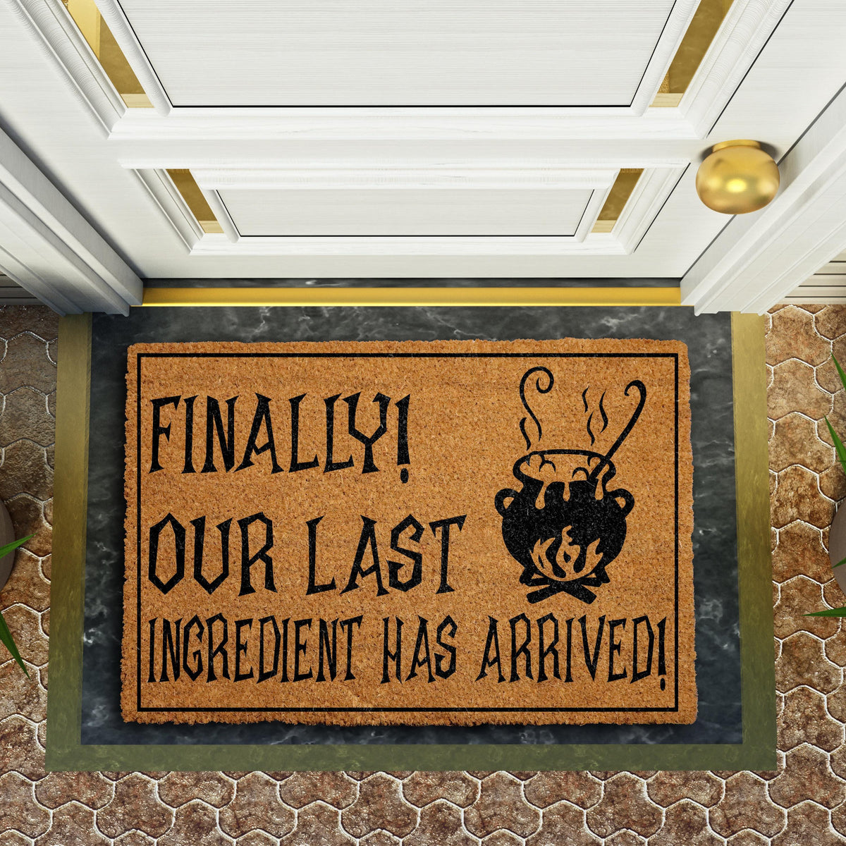 Finally Our Last Ingredient Has Arrived Doormat, Halloween Welcome Mat, Witchy Home Decor