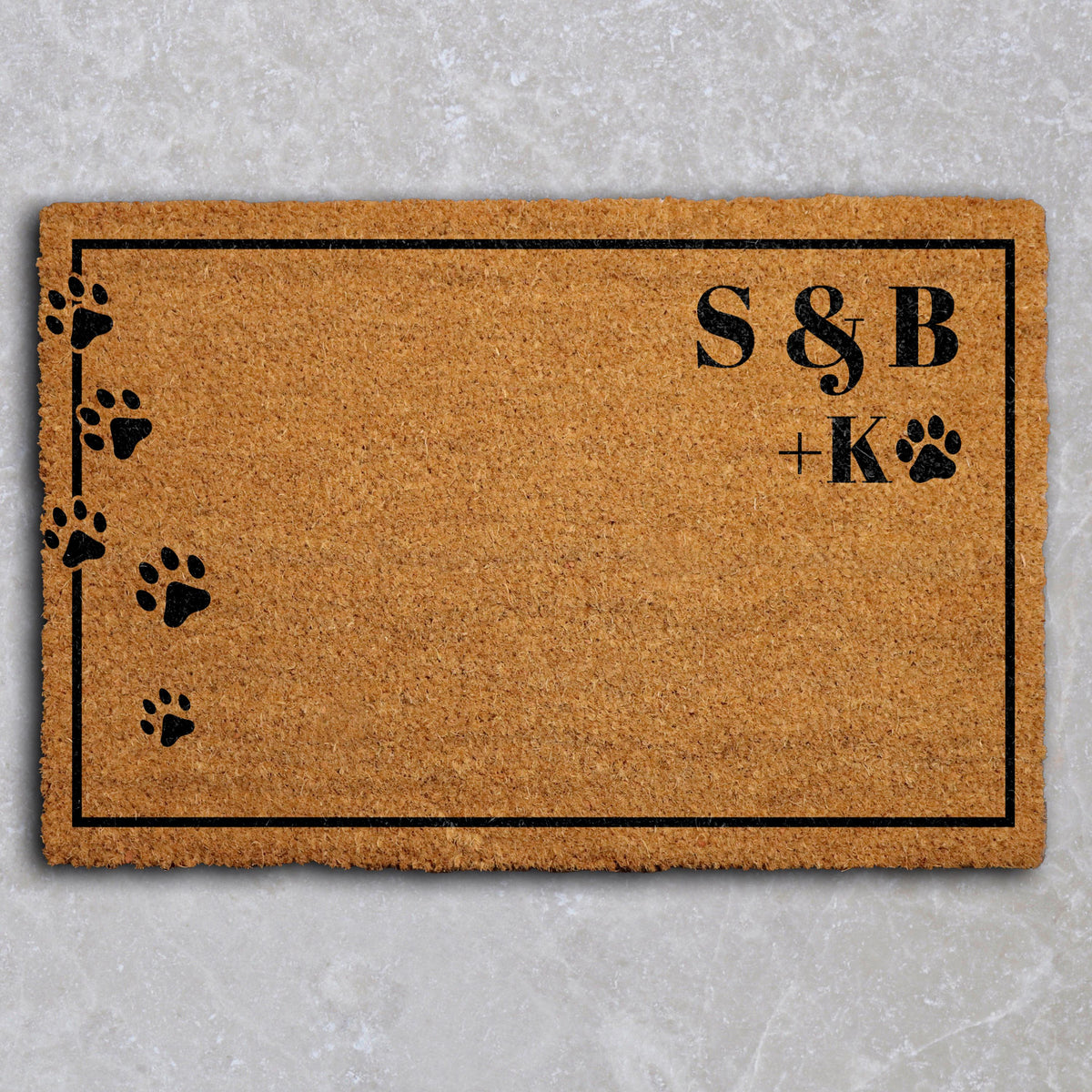 Custom Family & Pet Doormat, Personalized Initials and Paw Prints Welcome Mat