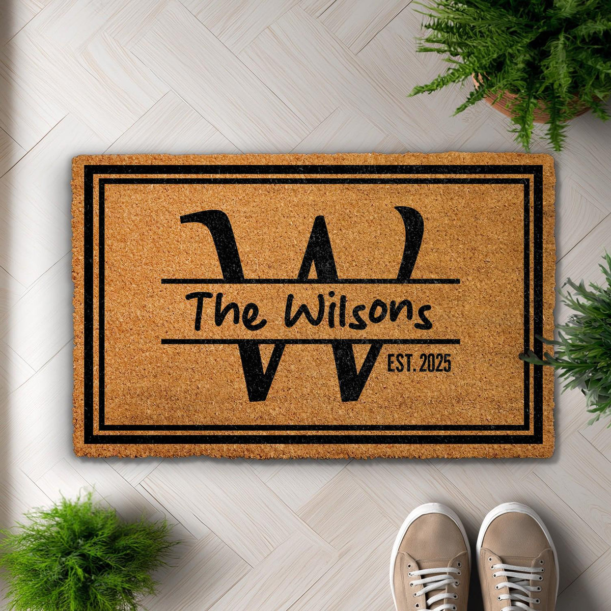 Personalized Family Name & Initial Doormat, Custom Est Year Welcome Mat, Cute Housewarming Gift