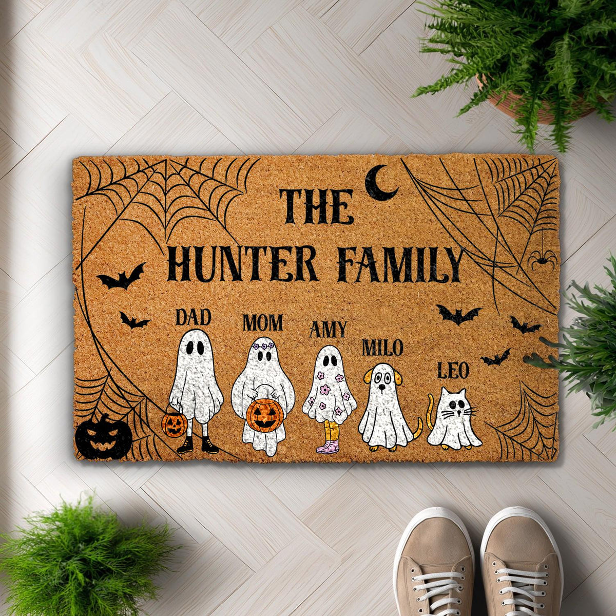 Personalized Halloween Doormat, Custom Family Name Welcome Mat, Spooky Family Home Decor